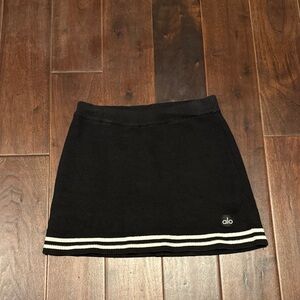ALO Yoga Black knit Mini Skirt with White Hem Stripes